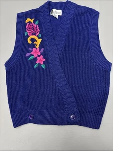 SK & Company Pullover Weste bestickt Blumen Weste Small Vintage 80’s Royal Blue - Bild 1 von 6