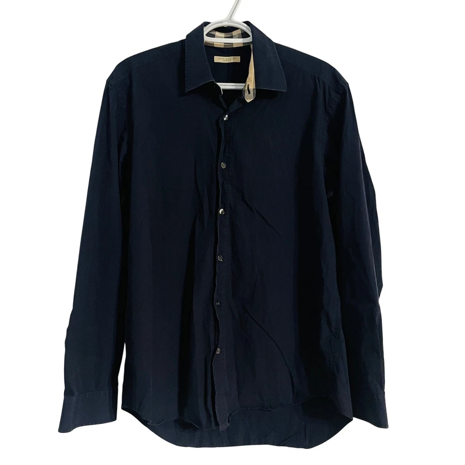 EUC Burberry Brit мужчин Med темно-синий LS рубашка на пуговицах классический Nova чек Flip манжеты - Изображение 1 из 4