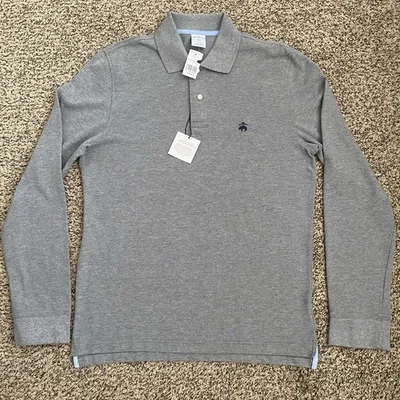Camisa Polo Brooks Brothers Gris Piqué Calce Ajustado Manga Larga Polar Dorado Para Hombres M Foto 1 de 4