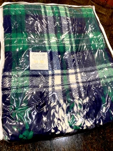 FARIBO VTG 50"x60" Blue/Green Plaid 100% Fluffy Acrylic Throw Blanket w/Fringe - Picture 1 of 10