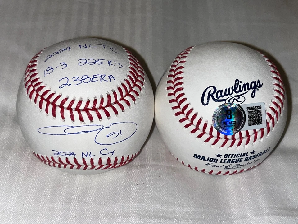 Béisbol firmado por Chris Sale Braves Beckett Holo 2024 NL Cy, 2024 NL TC 18-3 225 K Foto 1 de 1