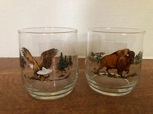 2 Vintage American Wildlife Gläser - Sunoco Promo - Bison - Adler - Bild 1 von 3