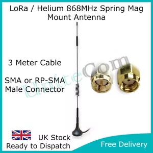 Antena de resorte de montaje magnético macho LoRa Helio 868 MHz SMA/RP-SMA LoRaWAN HNT - Imagen 1 de 12
