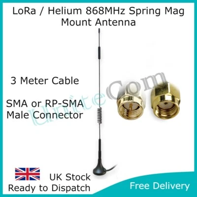 LoRa Helium 868 MHz SMA/RP-SMA maschio antenna molla montaggio Mag LoRaWAN HNT - Immagine 1 di 4
