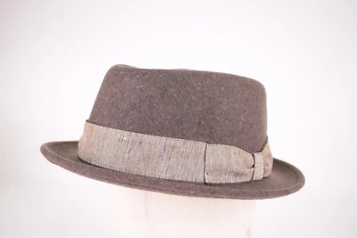 Sombrero/Fedora Wigens Nuevo con Etiquetas Lana Marrón Grisáceo Diamante *Talla: Grande, 59, 7 y 3/8ths*  Foto 1 de 4