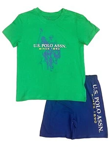 USPA Boys Green & Blue Polo Association Tee Shirt & Shorts Set X-Small 4-5 - Picture 1 of 1