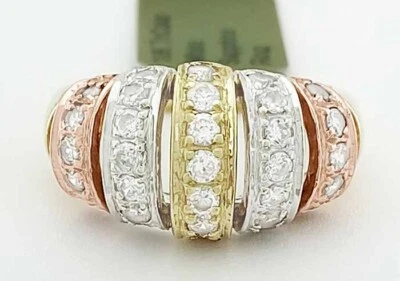 LAB CREATED  0.96 Cts WHITE SAPPHIRE RING 10K TRICOLOR - New With Tag - Image 1 of 4