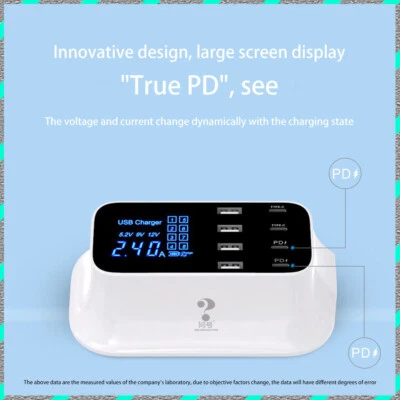 Multi-port USB charger 4USB+2TYPE-C+2PD charging station hub digital display - Image 1 of 4