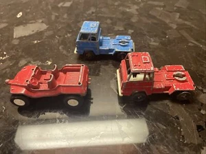 Lot Of 3 Vintage Diecast 1970 Tootsie Toy Semi Truck Cab Blue & Red & 1969 Jeep - Picture 1 of 14