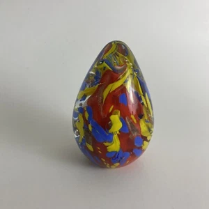 Glass Egg Paperweight Art Deco Red & Yellow 4" Tall Decoration - Picture 1 of 5