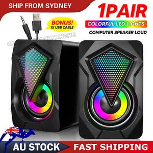 2X Computer Speaker Loud Sound with LED RGB Light for PC Laptop Stereo Desktop - Picture 1 of 10