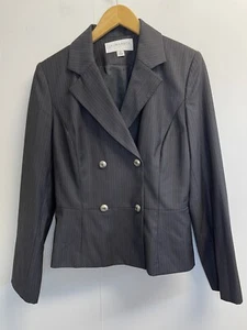 Sag Harbor Women’s Double Breasted Blazer Grey Pinstripe Jacket Lined - Picture 1 of 8