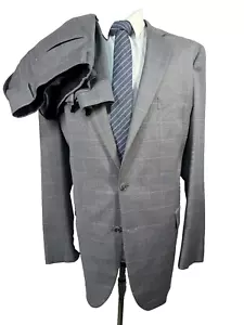 STAFFORD Herren grau FENSTERSCHEIBE KARIERT vorne flach 2-teilig Anzug 46 L Sakko 38x30 Hose - Bild 1 von 14
