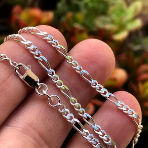 2.7mm FIGARO 3 + 1 Chain - 925 SOLID Sterling Silver (16" 40cm - 32" 80cm) - Picture 1 of 5