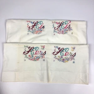 Vintage His & Her Handgenäht Bestickt Kissenbezug Set Blumendesign Cottagecore - Bild 1 von 5