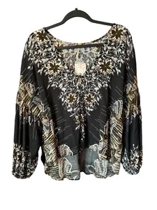 Free People Blouse Size XS Birds of a Feather Balloon Sleeves Oversized Black - Picture 1 of 13