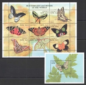 Eritrea 1997 MNH MS+SS Mariposas Polillas del Mundo, Scott# 291, Michel ER 122-130 - Imagen 1 de 1