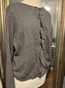 Ann Taylor Cashmere Button And Ruffle Cardigan Grey Size Large* Small Hole - Picture 1 of 7