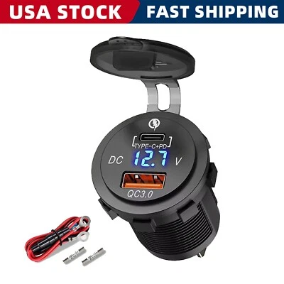 12V Tipo C QC3.0 Doble Puertos USB Cargador Coche Enchufe Adaptador de Corriente Voltímetro LED Foto 1 de 4