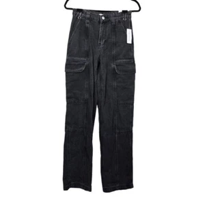 PacSun Womens Faded Black Elastic Waist Denim Cargo Baggy Pants Size XS NWT - Picture 1 of 4