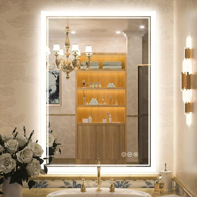 Bathroom Mirror LED 36x28in Antifog Wall Touch Vanity Illuminated Mirror Dimming - Image 1 of 4