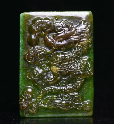 Colgante amuleto de dragón jadita jadeíta jadita ganoderma lucidum de jade verde de 6 cm de China antigua Foto 1 de 4