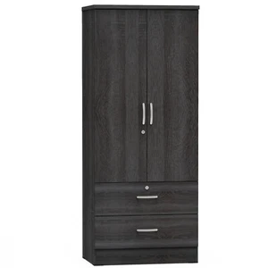 Better Home Products Grace Wood 2-Door Wardrobe Armoire with 2-Drawers in Gray - Picture 1 of 5