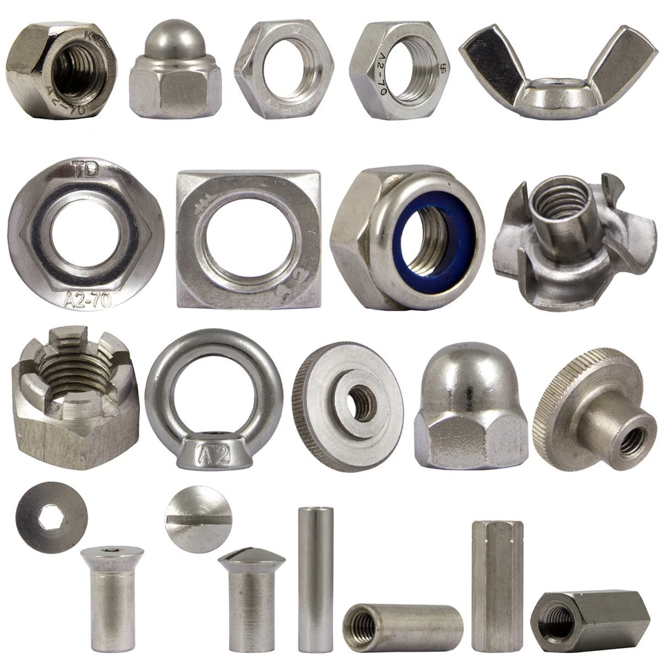 Edelstahl VA Sechskant-Muttern Vierkant Mutter Sicherungsmutter Hutmuttern - Bild 1 von 1