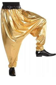 Gold Hip Hop Harem Pants for Men Halloween Costume Adult Size S/M Fit Up To 42in - Picture 1 of 3