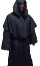 WOOL TYPE HEAVY FABRIC MONK ROBE MEDIEVAL COSTUME WITH COWL AND LARGE HOOD