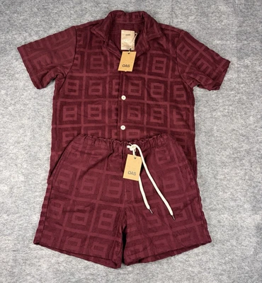 OAS Burgundy Terrace Terry Shirt + Shorts Set Mens L Heavyweight Jacquard Soft - Image 1 of 4