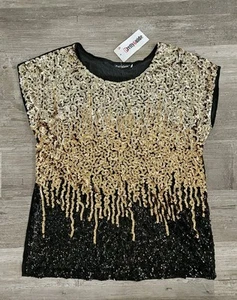 Womens L Sequin Party Blouse Sparkly Short Sleeve Cocktail Fully Lined PrettyGui - Picture 1 of 17
