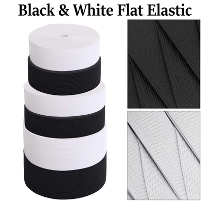 3mm-75mm Flat Elastic Cord Black & White Stretch Elastic Waist Band Sewing Craft - Image 1 of 4