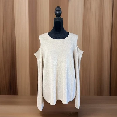 Peck & Peck Luxury 2 Ply Cashmere Sweater Women’s XL Cold Shoulder Long Sleeve  - Image 1 of 4