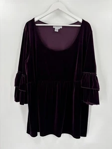 Motiv Vintage Samt Bluse Damen 3X Lila Babydoll U-Ausschnitt Glockenärmel - Bild 1 von 17