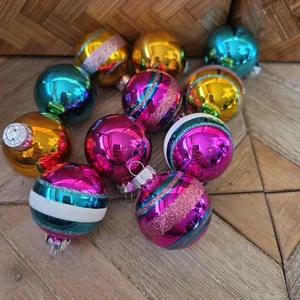 Glaskugel Christbaumschmuck 11er Set Schmucktöne Glitzer rund 2" - Bild 1 von 8