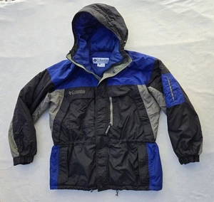 Vintage Columbia Jacke Herren Large schwarz blau Kapuze Puffer Colorblock Ski 90s - Bild 1 von 17
