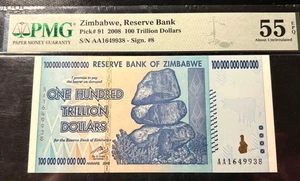 Zimbabwe 100 billones de dólares 2008 P-91 AUNC PMG 55 - Imagen 1 de 3