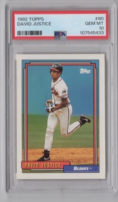 1992 TOPPS DAVID JUSTICE PERFECT PSA 10 PSA 10 ATLANTA BRAVES #80 POP 10 W/ ZERO - Image 1 of 2