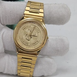 Helbros United States Marine Corps Gold Tone Watch 51931X Quartz New Battery - Picture 1 of 9