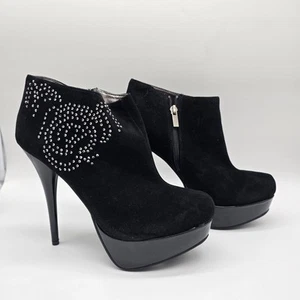 Bamboo Shoes Womens Size 9 Black Suede Platform High Heel Booties Studded Zip - Picture 1 of 15