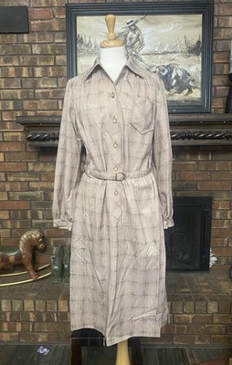 Vintage Anos 60 Camisa Vestidos Inc Botão Frente Cinto Vestido Casa Feminino Tamanho 16 - Imagem 1 de 4