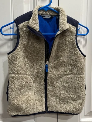 Chaleco para niños talla L 7 Lands End bronceado aspecto sherpa forrado azul cremallera completa exterior juego cálido Foto 1 de 4