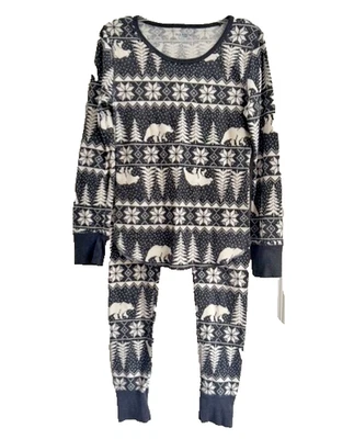 Antiguo Conjunto Camisa Pijama Térmico Azul Marino Pantalón Mediano Fair Isle Nórdico Invierno Gris Cálido Foto 1 de 4