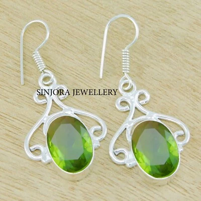 Peridot Gemstone 925 sterling silver handmade Dangle/Drop Earrings 1.50" - Image 1 of 4