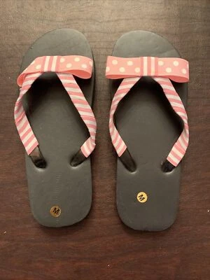 Chanclas negras para adultos talla mediana nunca usadas rosa blanco lunares rayas Foto 1 de 4