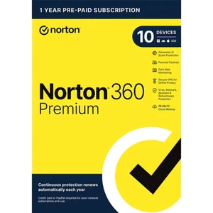 Norton 360 Premium 10 Geräte 2025 VPN Antivirus Cloud Software 1 Jahr Key Card - Bild 1 von 7