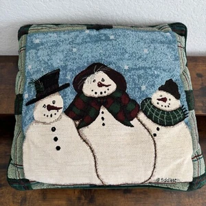 Snowman Family Decorative Pillow Machine Embroidered 16" Square by Fiddlestix - Picture 1 of 9