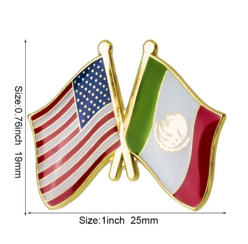 Pin Solapa Bandera México y Estados Unidos Esmaltado Color Dorado Foto 1 de 1