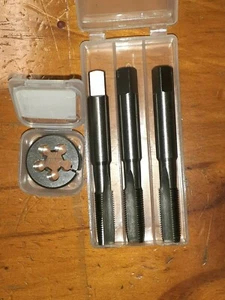 M9 x 1.0 RH HSS 3x Hand Tap set Taper I P+1" OD HSS split adjustable Die button  - Picture 1 of 2